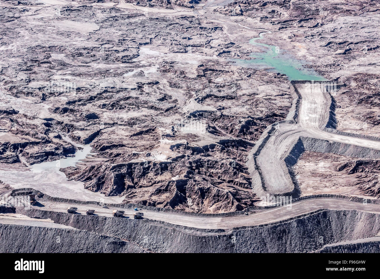 Kanada, British Columbia, Cariboo Region, Luftaufnahmen, Unterseite von Bergematerial Teich, dam Verletzung am Mount Polley Mine, Stockfoto