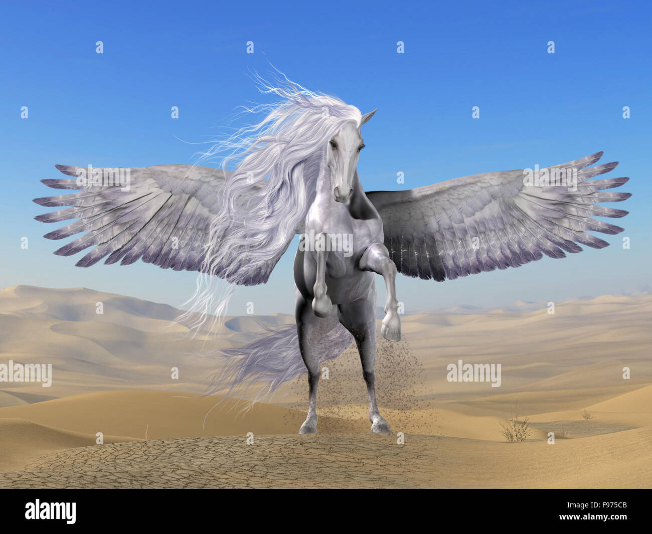 Pegasus ist eine göttliche griechische Fabelwesen, die die Form eines weißen geflügelten Pferdes hat. Stockfoto