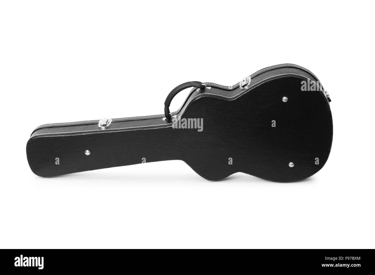 Gitarrenkoffer auf dem weißen Hintergrund isoliert Stockfoto