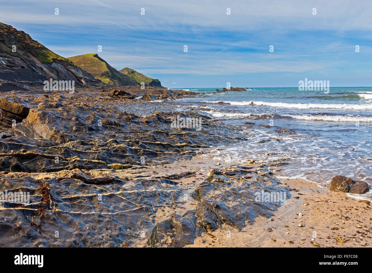 Der Strand von Crackington Haven an der Küste von North Cornwall England UK Europe Stockfoto