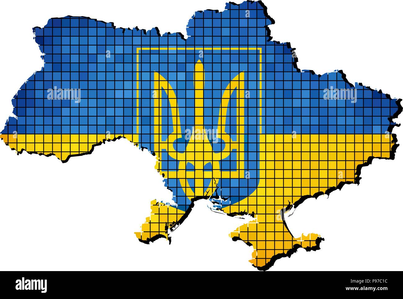 Wappen der Ukraine mit Flagge im Inneren Stock Vektor