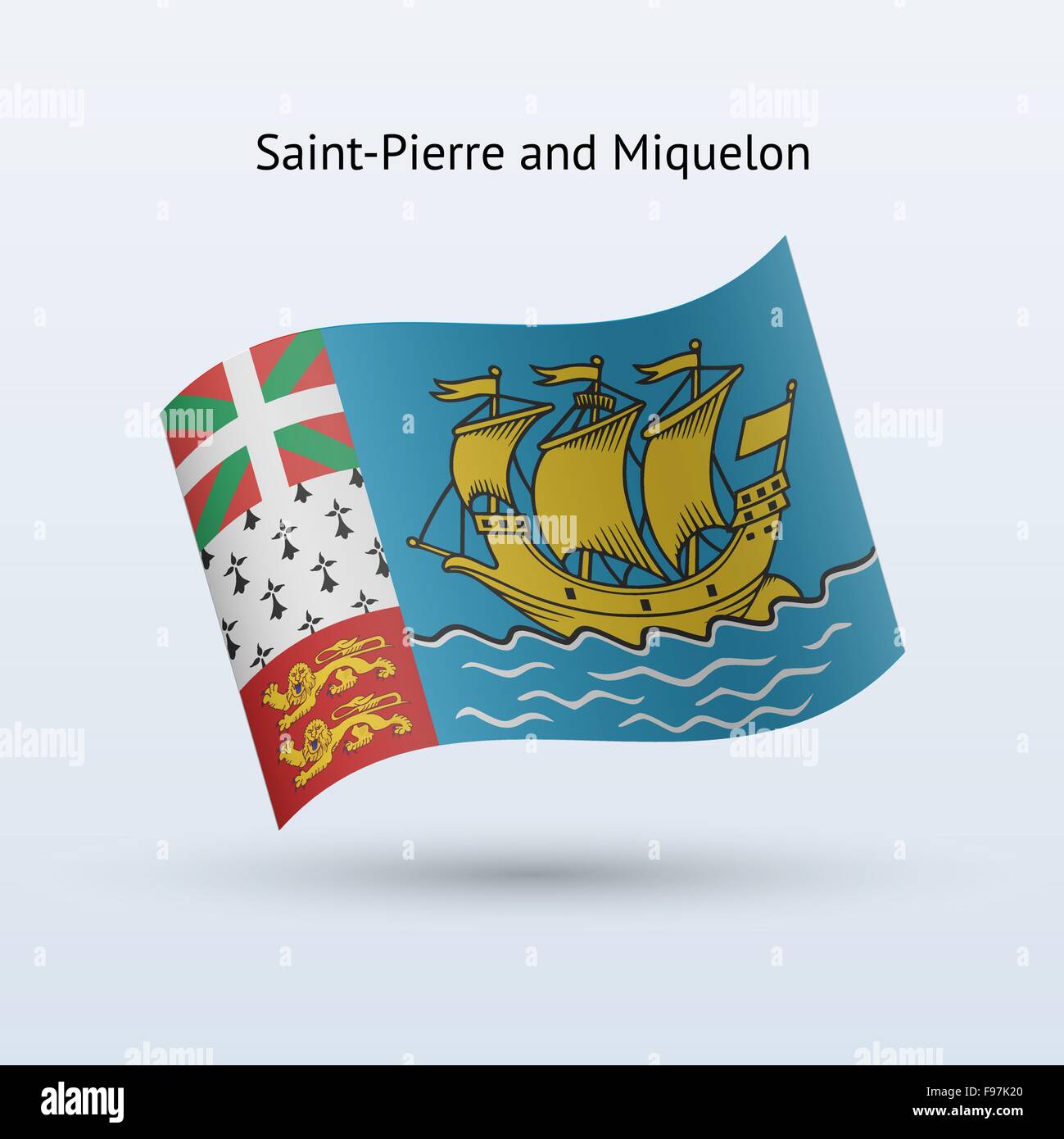 Saint-Pierre und Miquelon Flagge winken Form. Stock Vektor