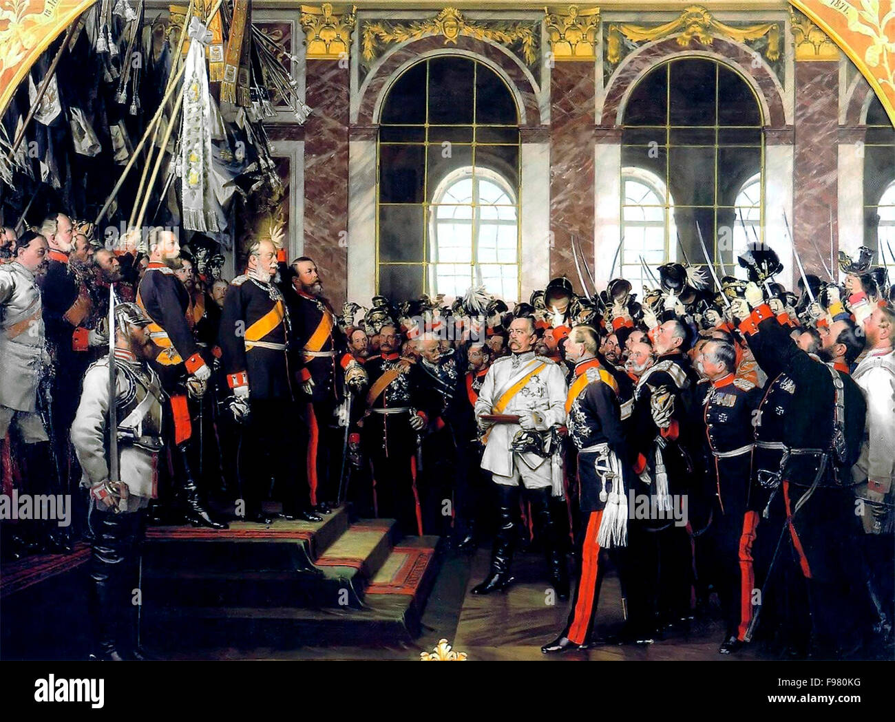 Die Proklamation des Deutschen Reiches - Proklamation der preußische König Wilhelm i. als deutschen Kaiser in Versailles, von Anton von Werner.  1885 Stockfoto