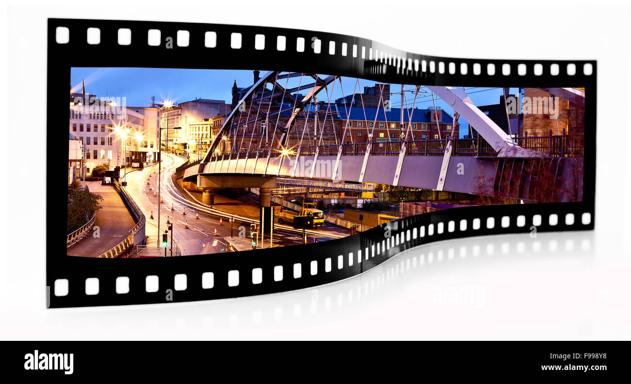 Sheffield Straßenbahn Brücke Filmstreifen Stockfoto