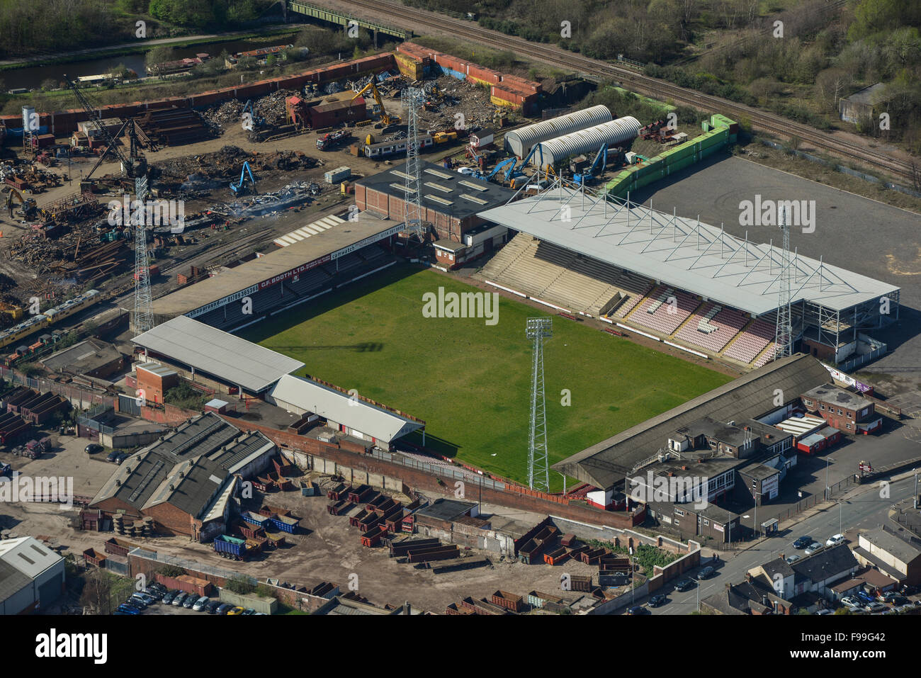 Eine Luftaufnahme des Millmoor, ehemalige Heimat von Rotherham United FC Stockfoto