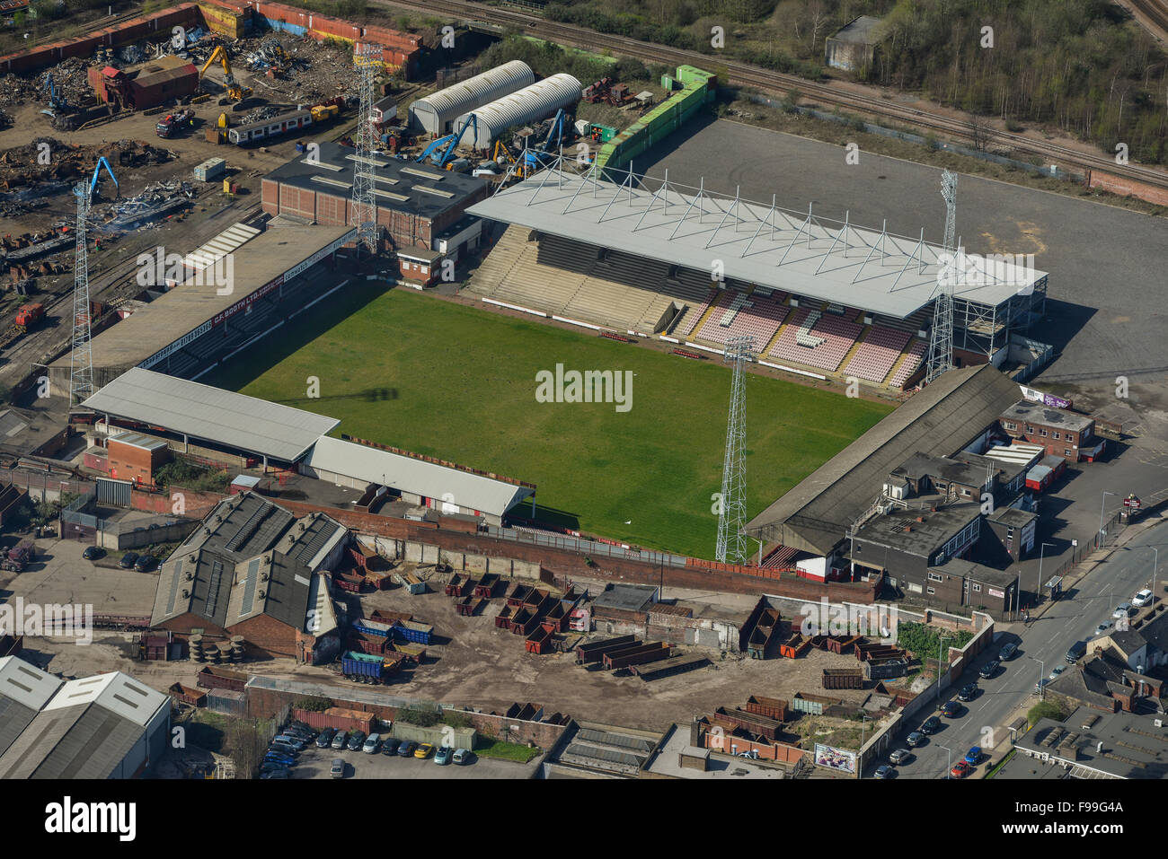 Eine Luftaufnahme des Millmoor, ehemalige Heimat von Rotherham United FC Stockfoto