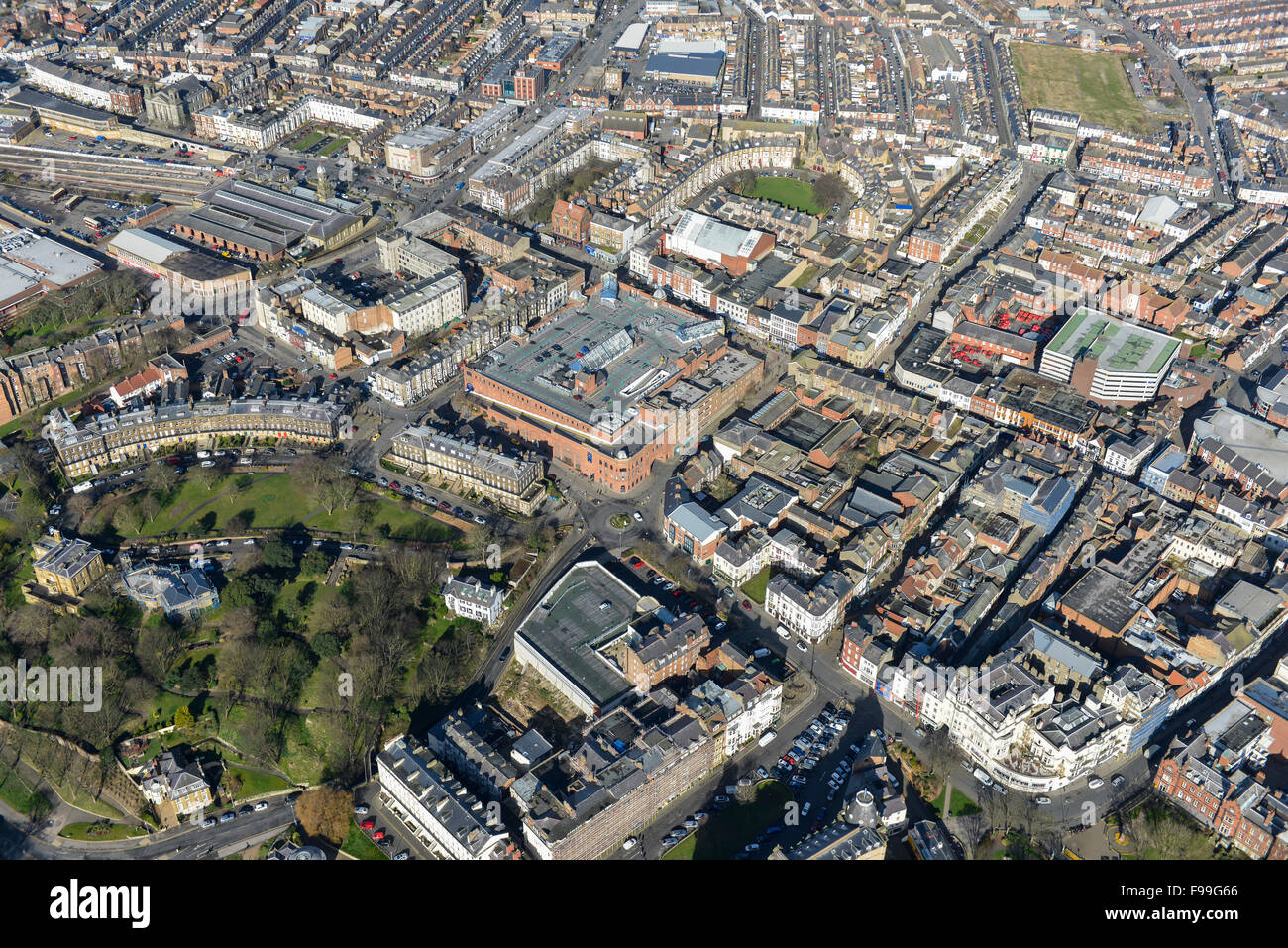 Eine Luftaufnahme von North Yorkshire Küste Stadt von Scarborough Stockfoto