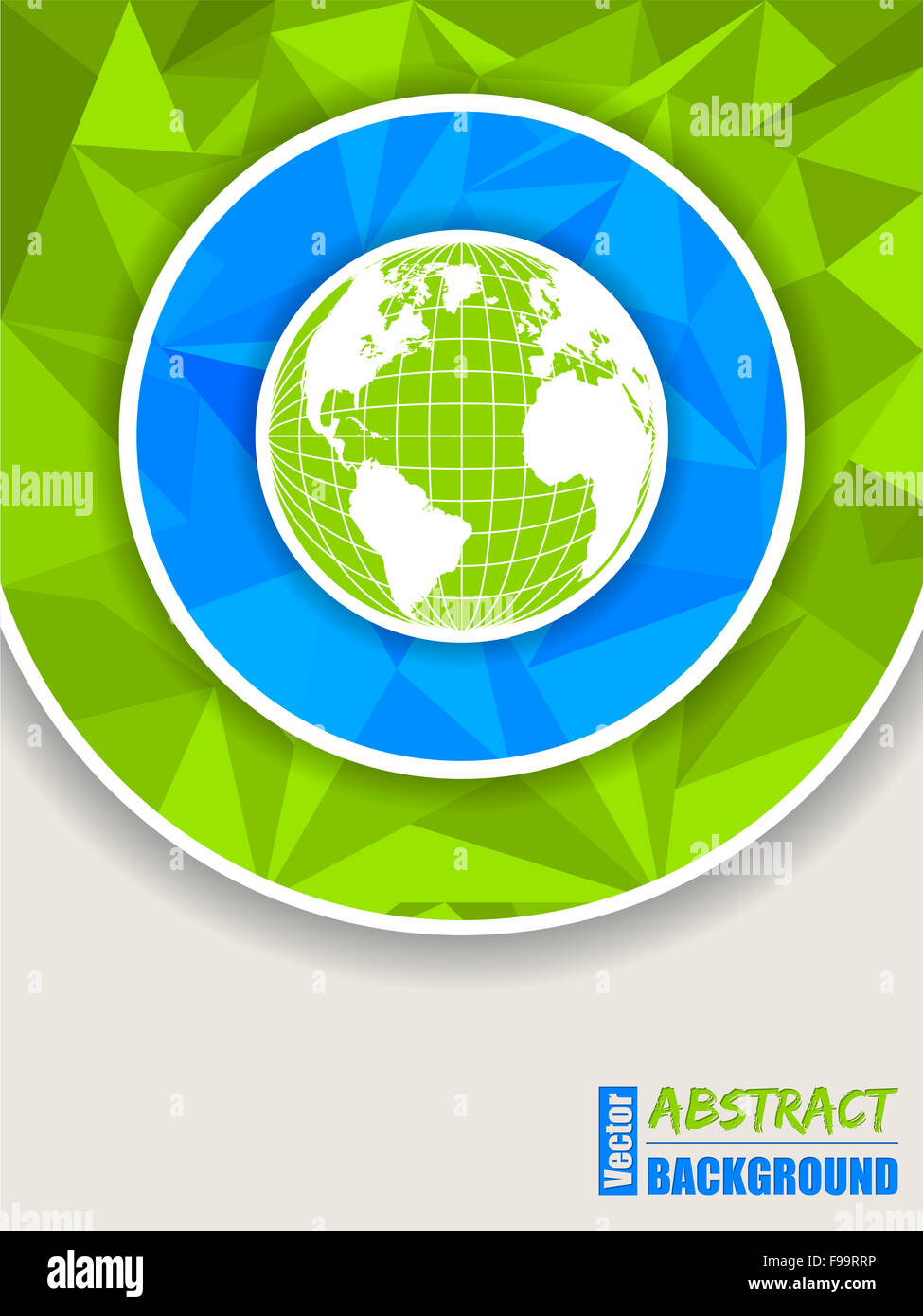 Abstrakt grün blaue Broschüre mit Polygonen und Globus Stockfoto