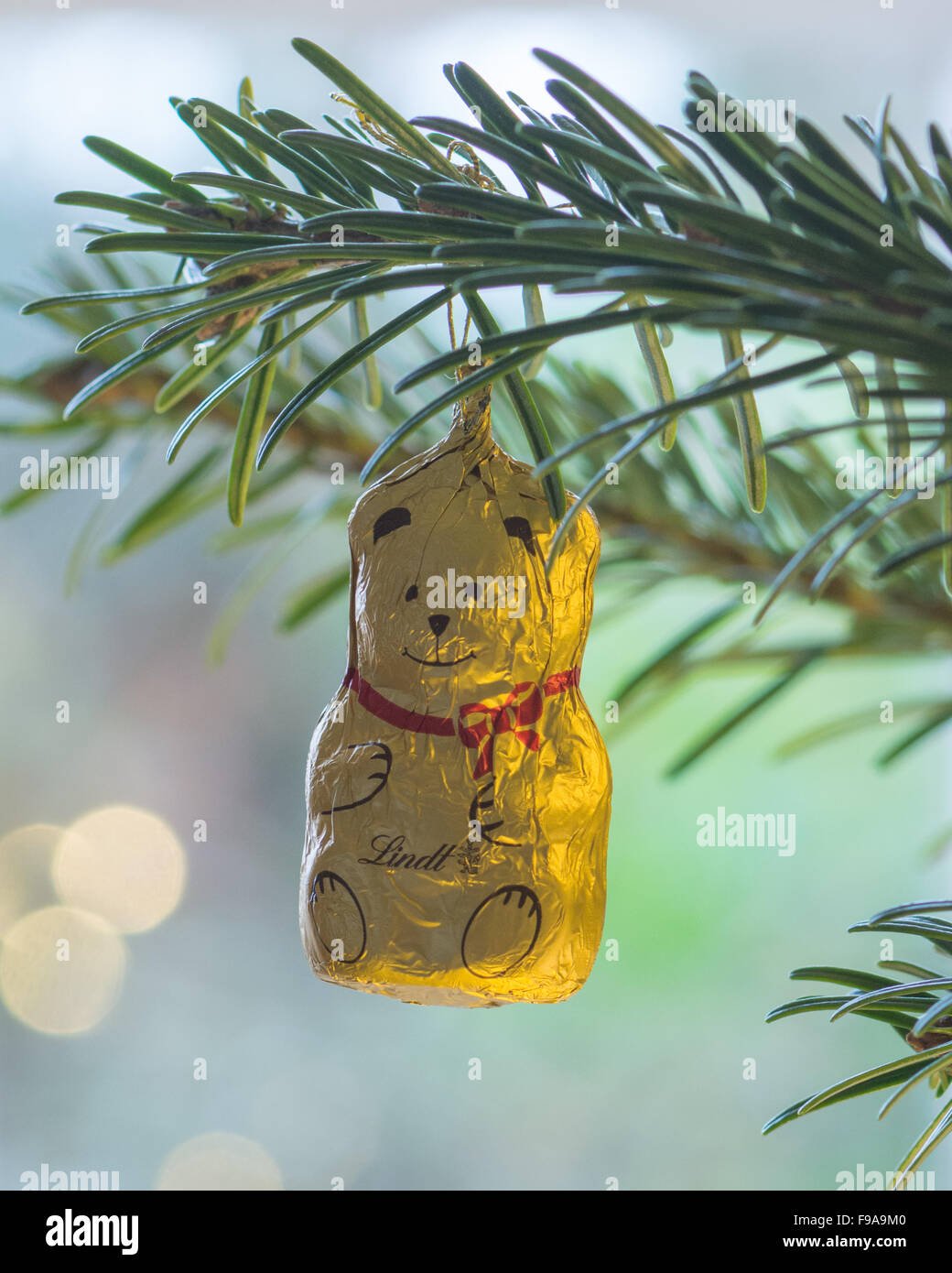 Lindt Schokoladen Teddy Weihnachtsbaum Dekoration Stockfoto