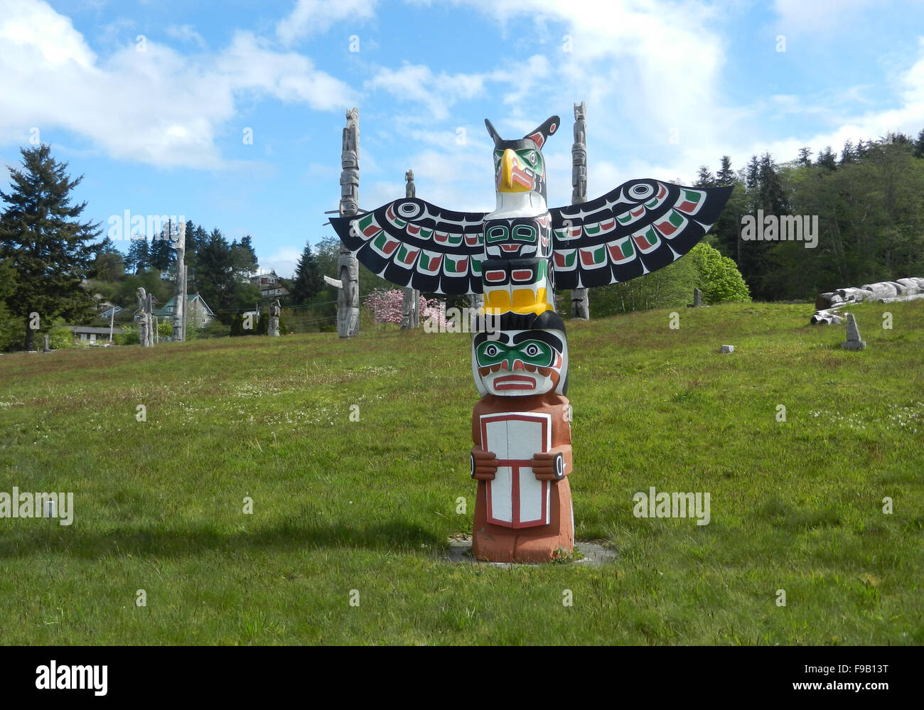 Totempfahl-Vancouver Island-Britisch-Kolumbien Stockfoto