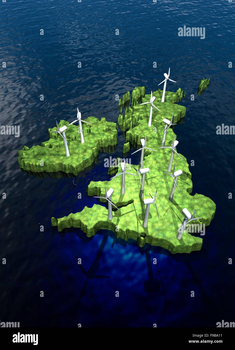 Windparks auf den britischen Inseln, Computer Bild. Stockfoto