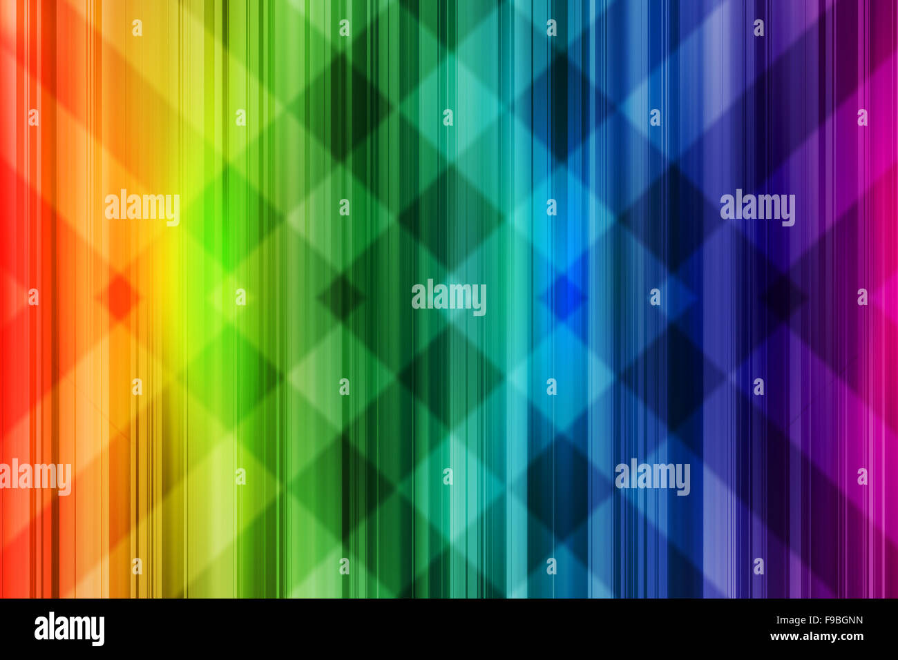 Regenbogen-Hintergrund. Leuchtend bunte Gestaltung mit Intersect Muster Licht. Stockfoto