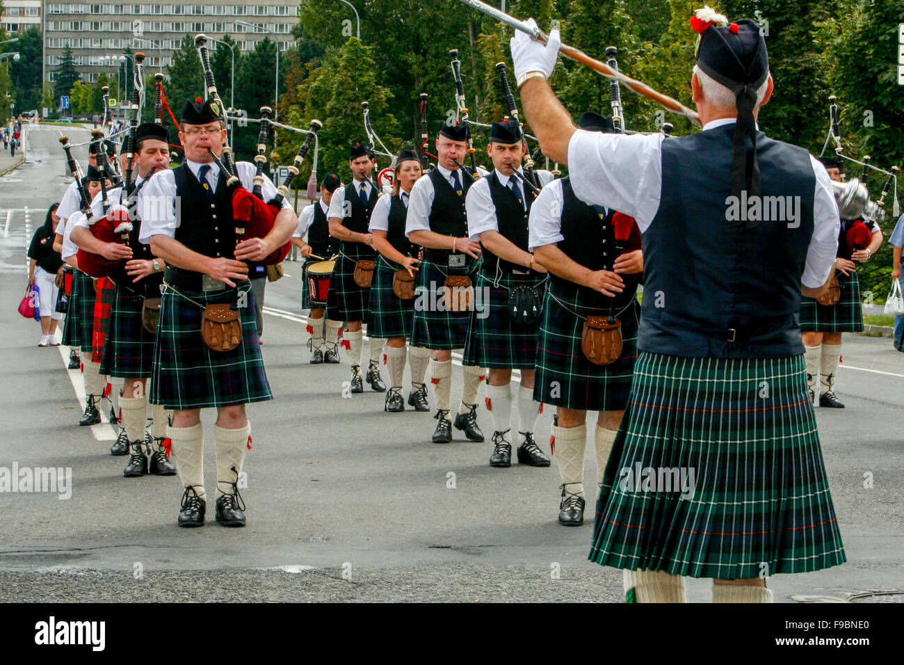 Internationales Musikfestival der Bagpipe, Parade des stadtmarsches Strakonice, Südböhmen, Tschechische Republik Europäisches Kulturfestival Stockfoto