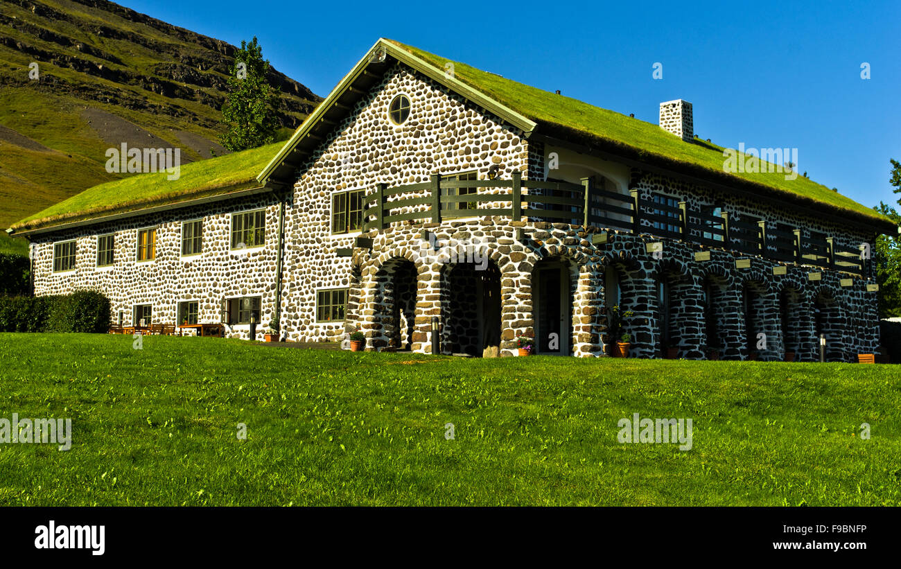 Haus des berühmten isländischen Schriftsteller Gunnar Gunnarsson bei Fljotsdalur Stockfoto