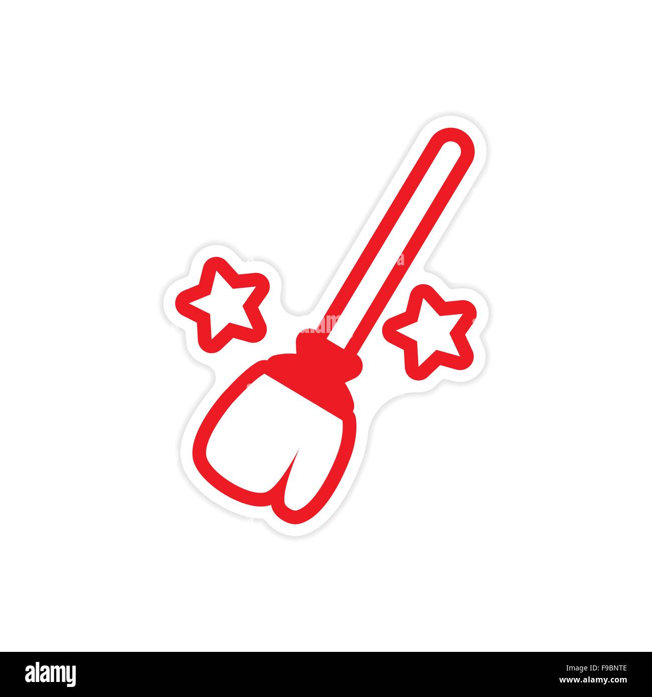 Aufkleber magischen fliegenden Besen Halloween-Hexe-Attribut Stock Vektor