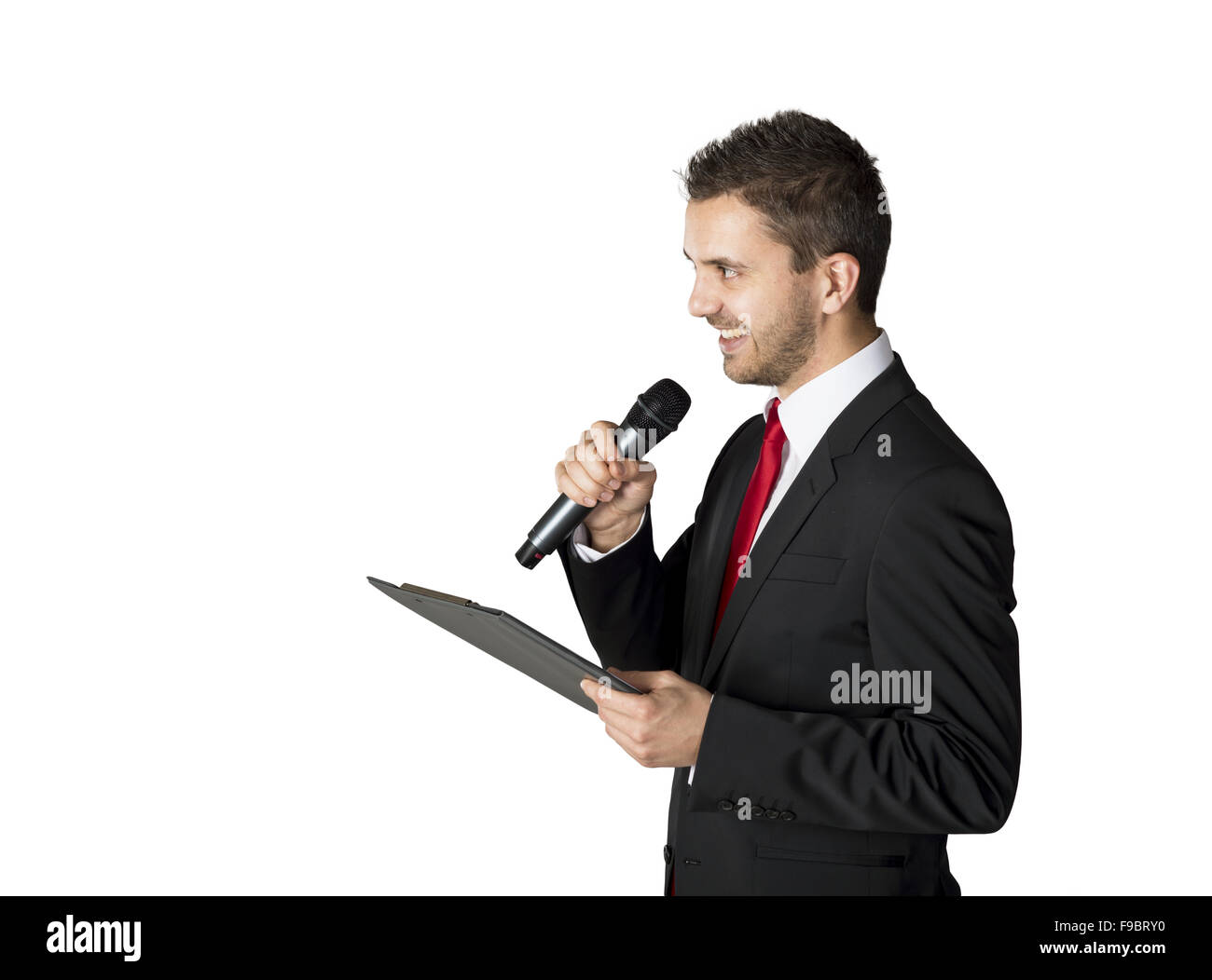Gut aussehend Geschäftsmann spricht auf der Konferenz im hotel Stockfoto