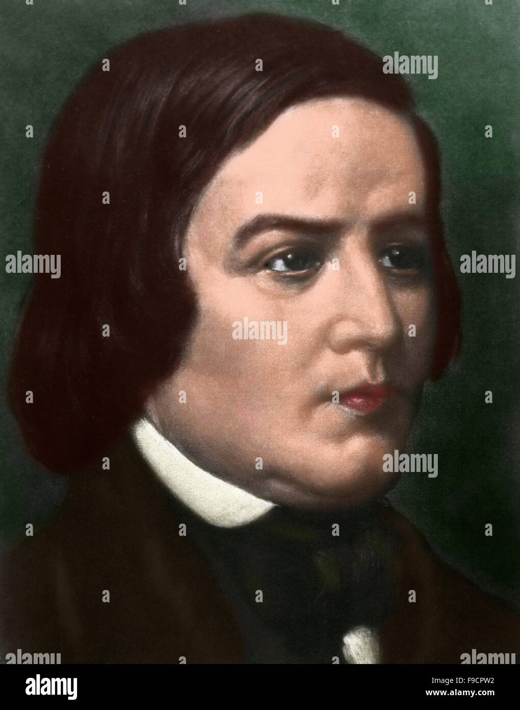 Robert Schumann (1810-1856). Deutscher Komponist. Porträt. Farbige Gravur. Stockfoto
