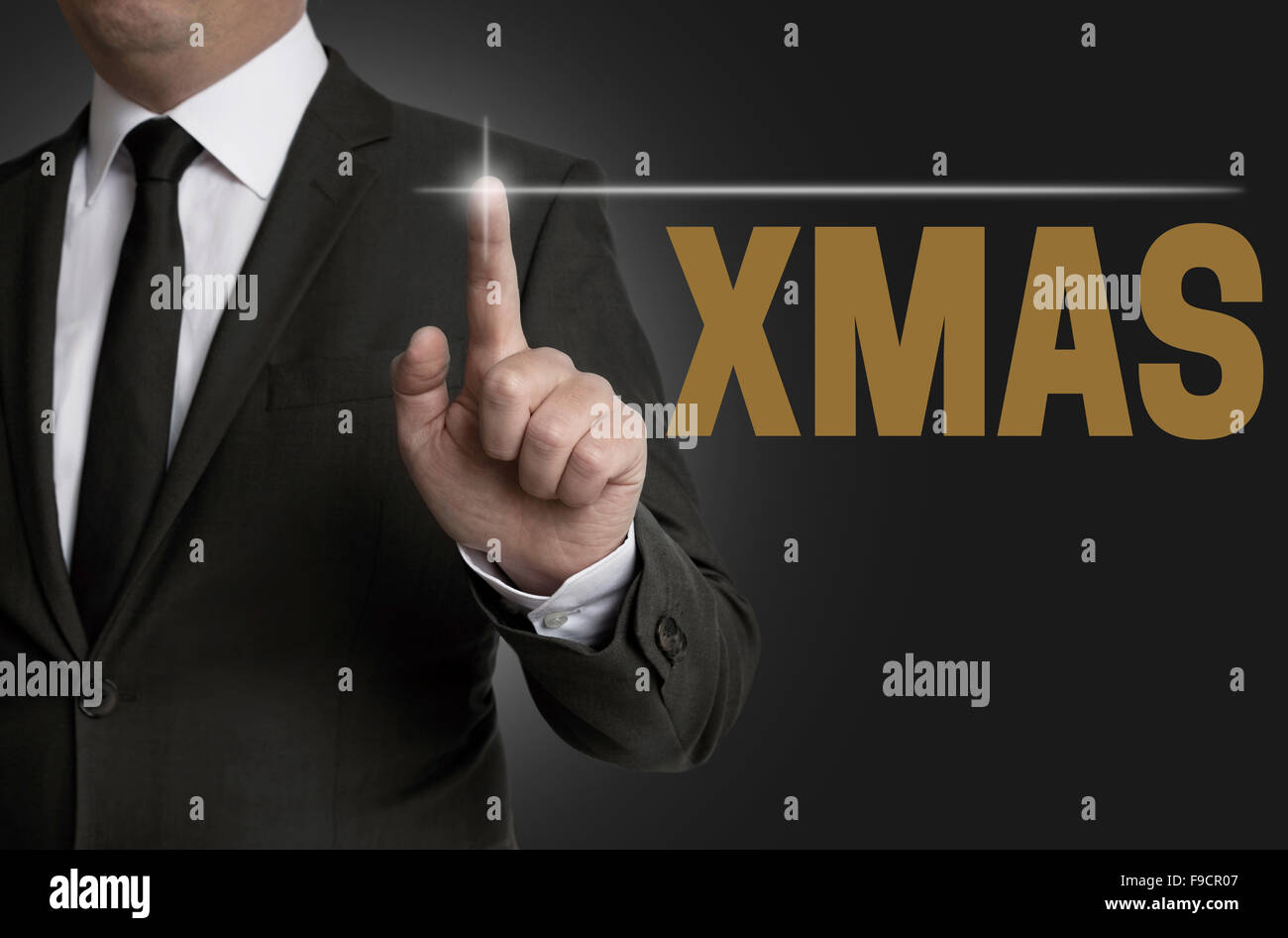 Xmas-Touchscreen von Geschäftsmann Konzept betrieben. Stockfoto