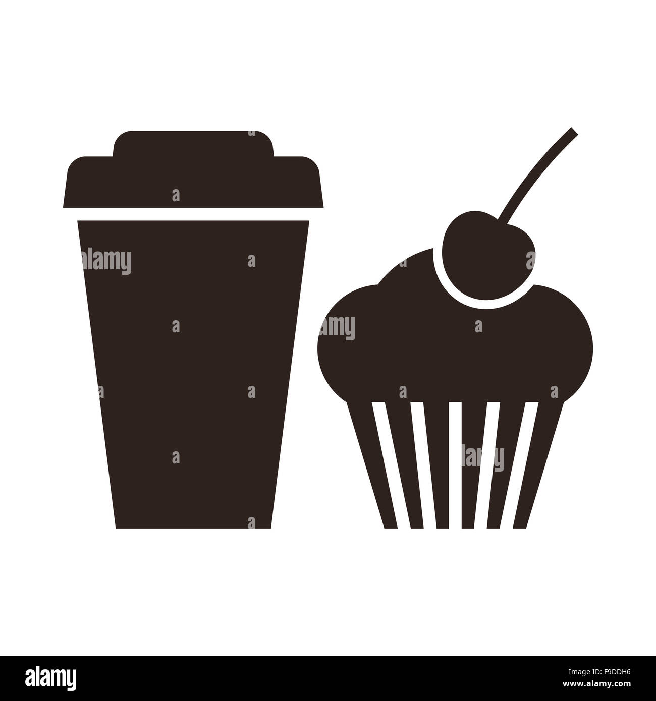 Muffin und Kaffee zum Mitnehmen Symbol isoliert auf weißem Hintergrund Stockfoto