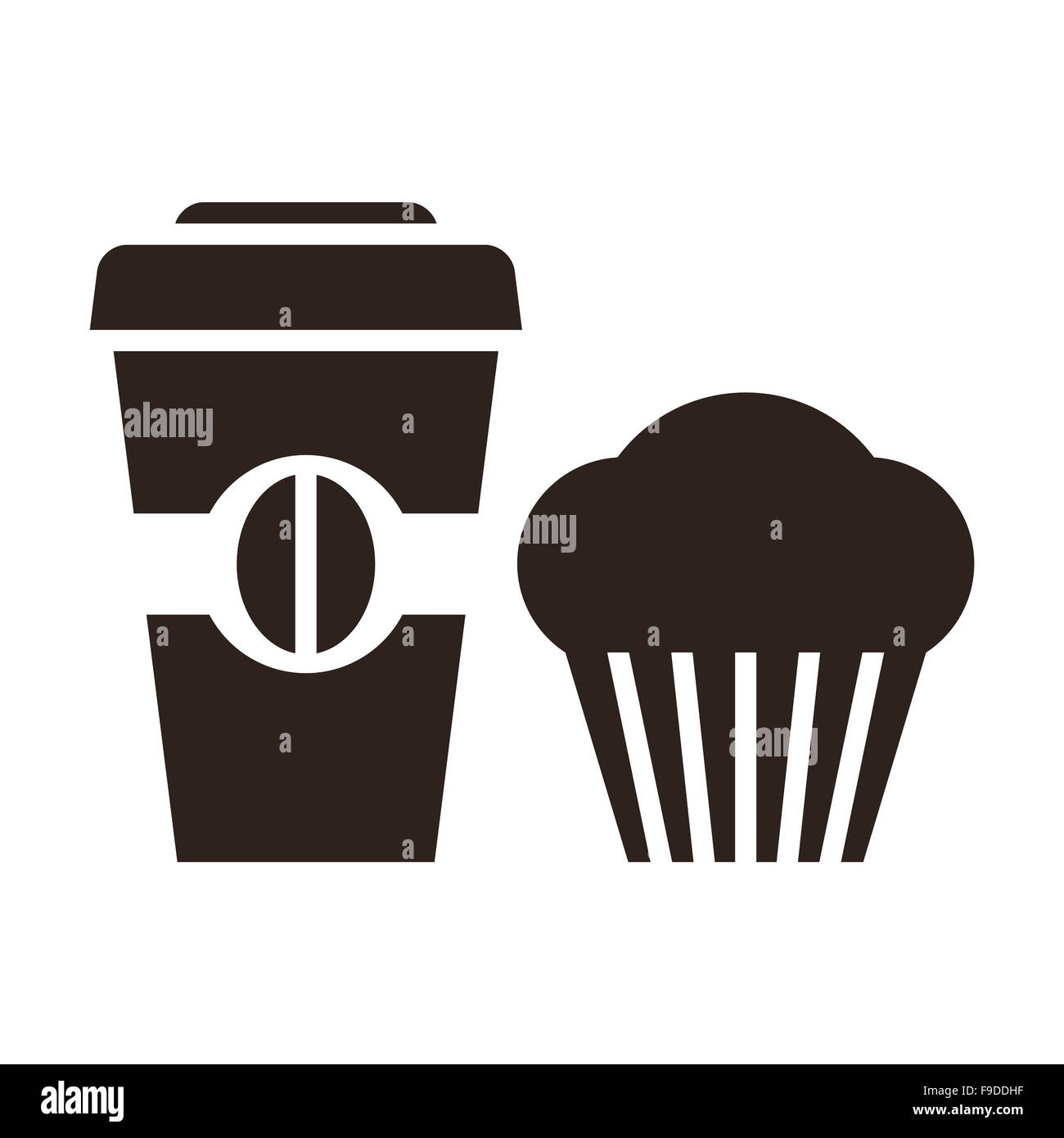 Muffin und Kaffee zum Mitnehmen Symbol isoliert auf weißem Hintergrund Stockfoto
