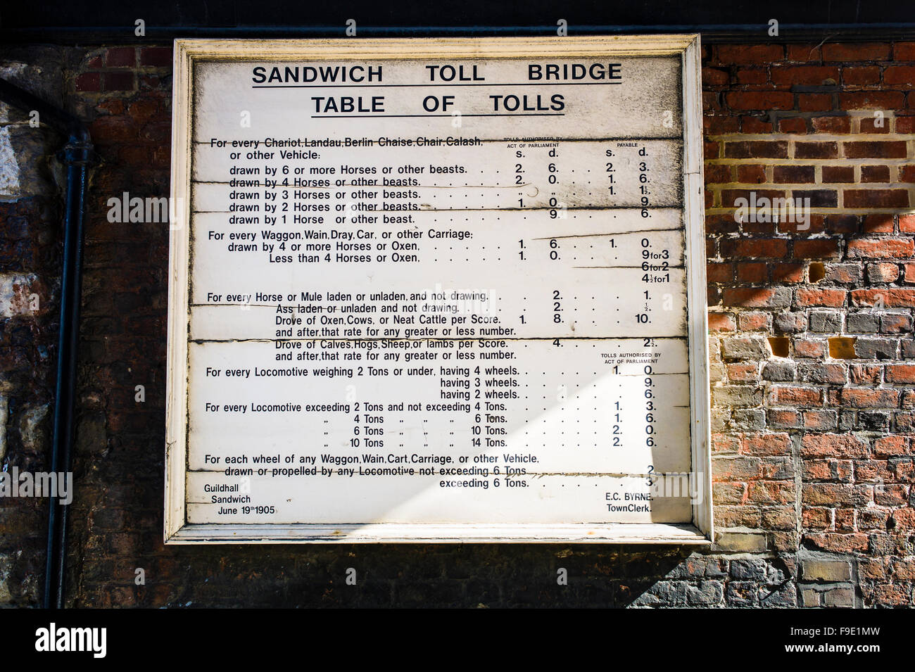 Mautgebühren in Sandwich Kent in den frühen 1900er Jahren anwendbar Stockfoto