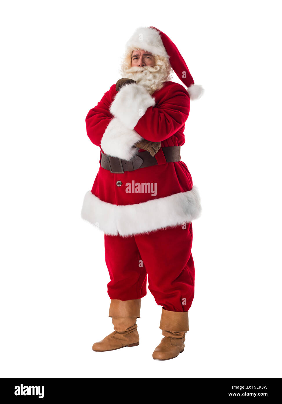 Santa Claus Portrait. Denken mit gefalteten Händen Stockfoto