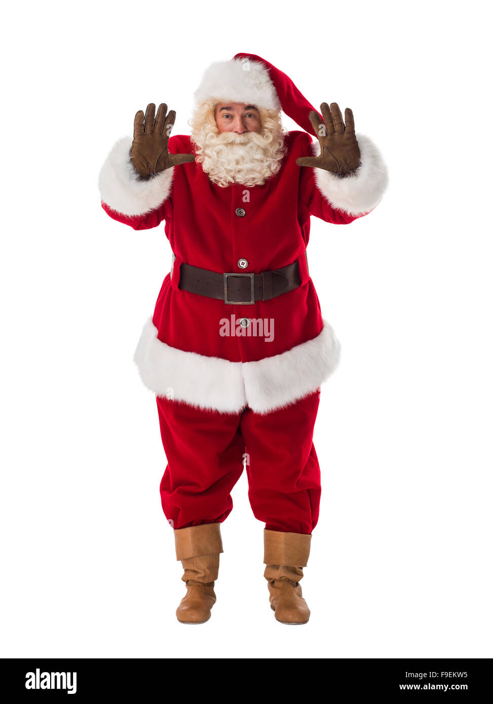 Santa Claus Portrait. Geste zu stoppen Stockfoto