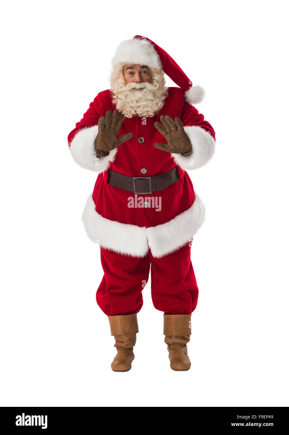 Santa Claus wohltuende Geste Portrait isoliert auf weißem Hintergrund Stockfoto