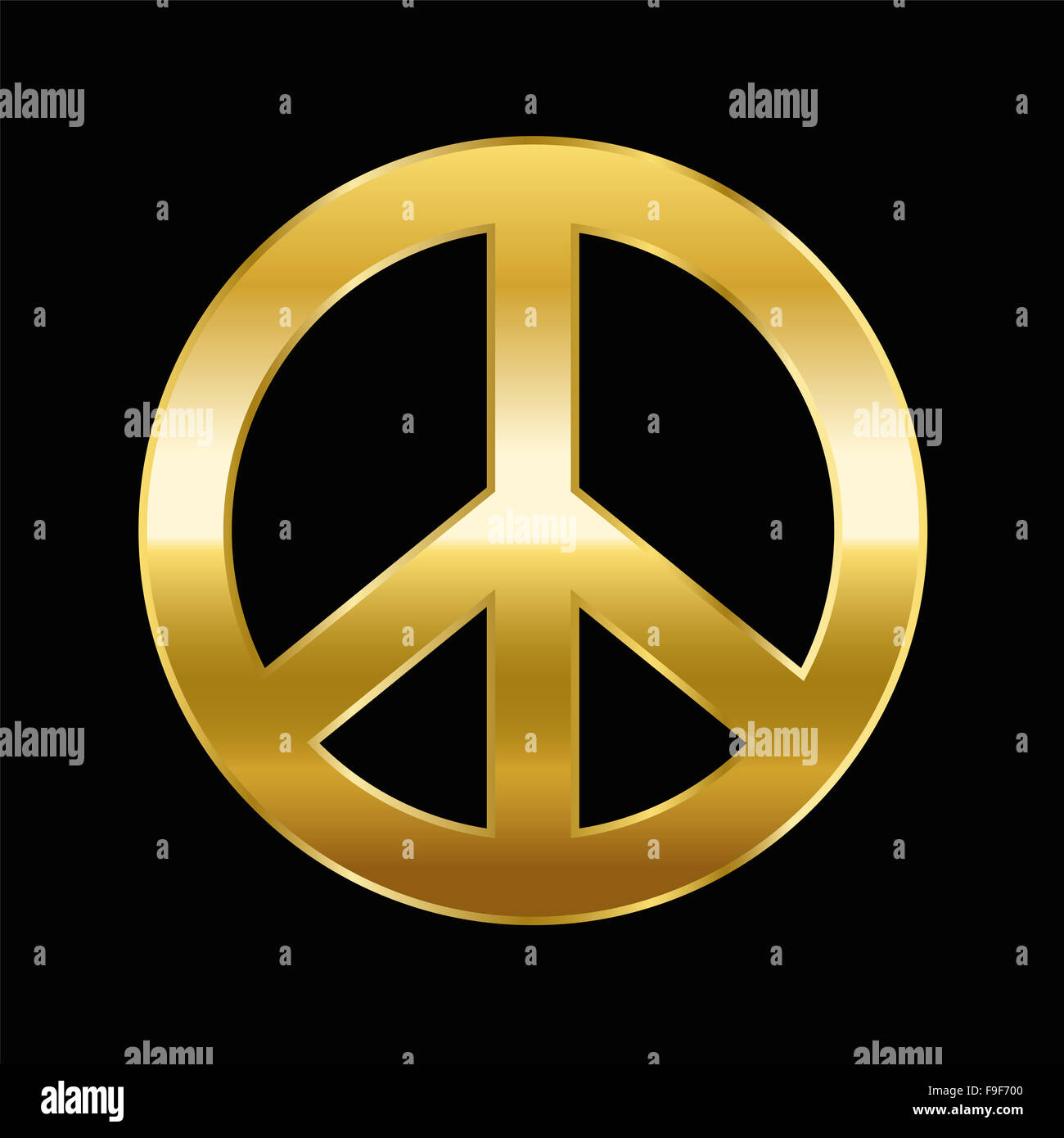 Peace Symbol - goldenen Farbverlauf auf schwarzem Hintergrund. Stockfoto