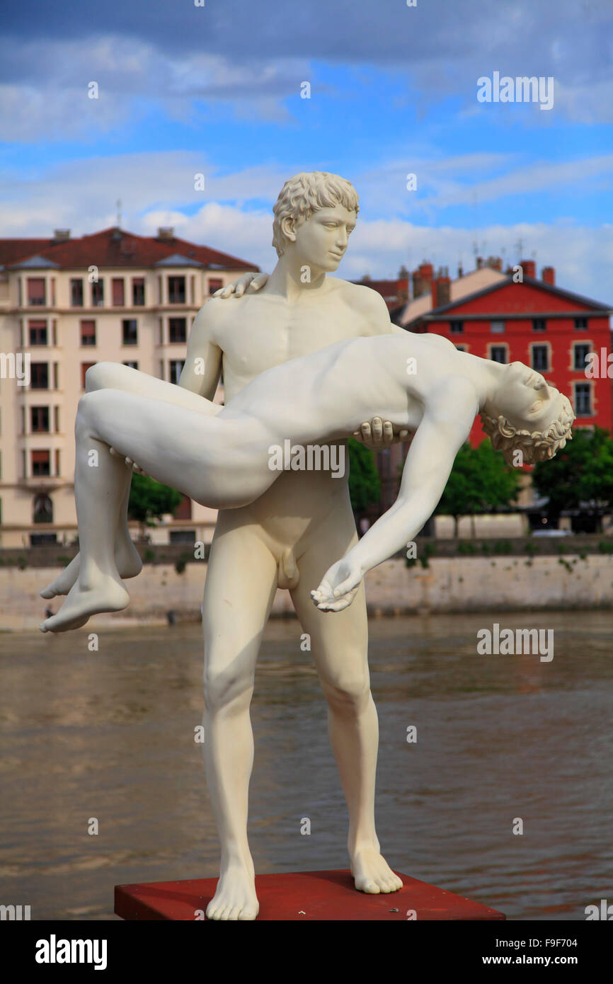 Frankreich-Rhône-Alpes Lyon das Gewicht von einem selbst-Skulptur von Michael Elmgreen, Ingar Dragset, Stockfoto