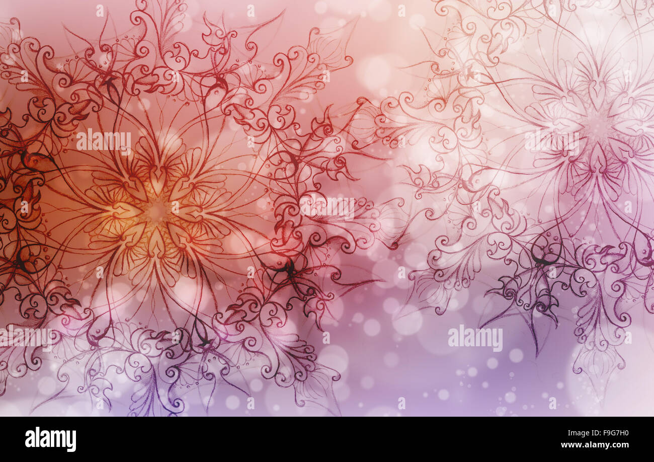 Blume Mandala auf einen rosa und violett Hintergrund abstrahieren und Kreis bokeh Stockfoto