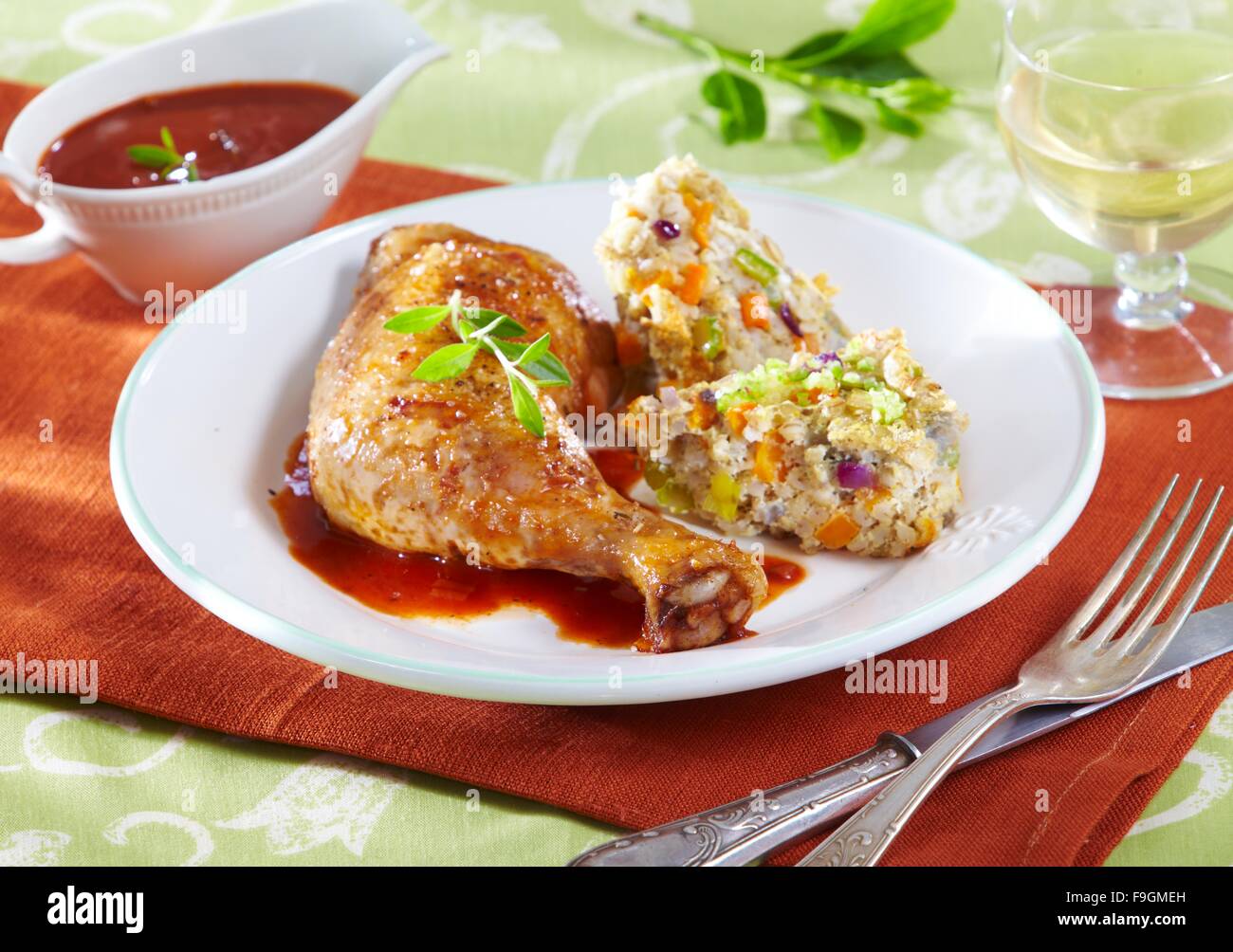 Huhn mit Gerste Pudding (Schritt für Schritt) Stockfoto