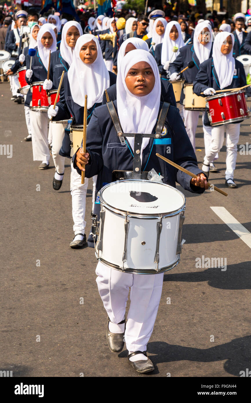 Trommler, National Day Parade, Klaten, Zentral-Java, Insel Java, Indonesien Stockfoto