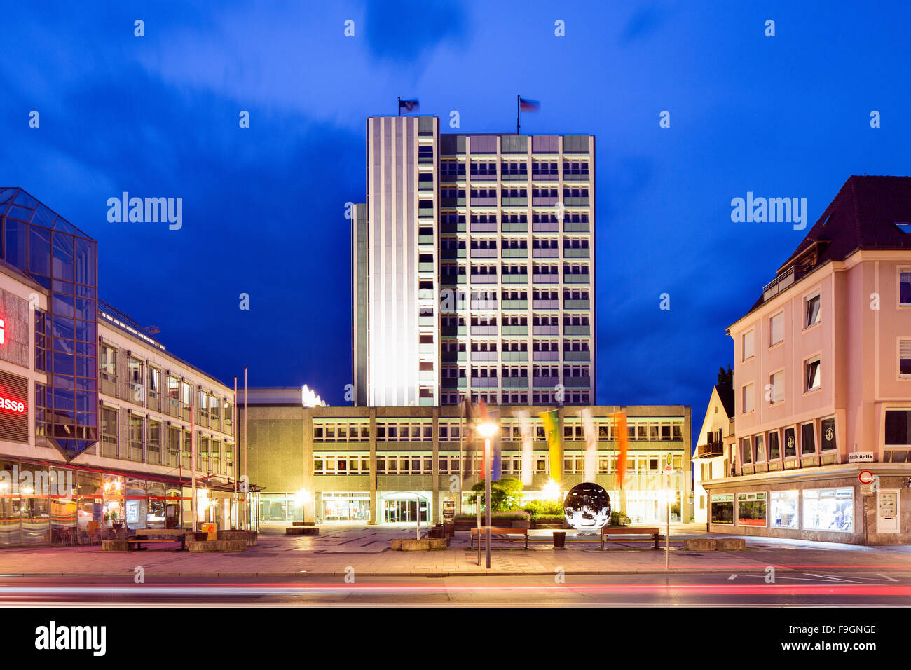 Neues Rathaus in der Abenddämmerung, Bayreuth, Upper Franconia, Bayern, Deutschland Stockfoto