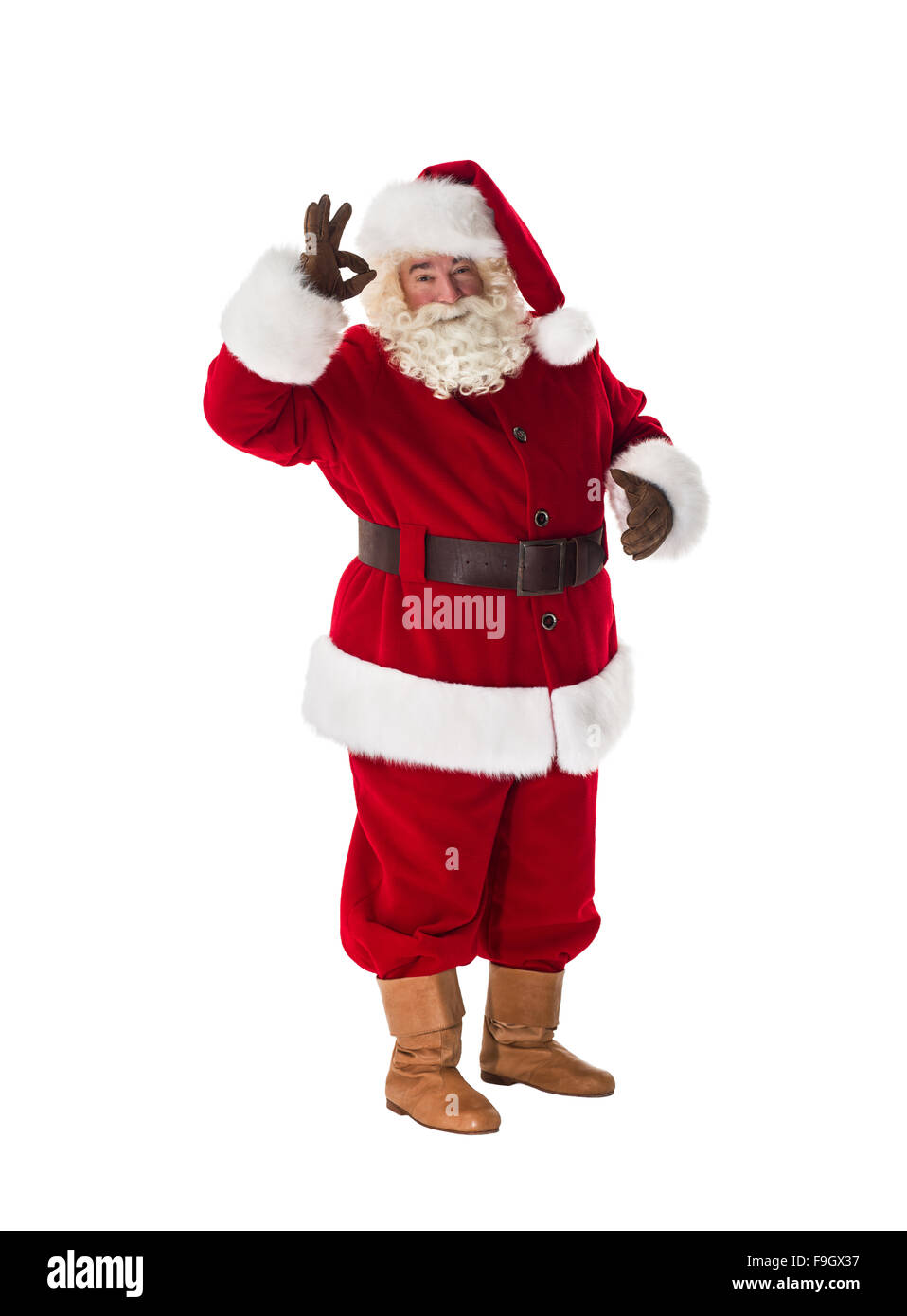 Santa Claus zeigen Ordnung Geste Full Length Portrait. Isolated on White Background Stockfoto