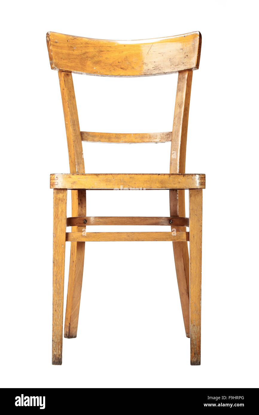 leere alte altmodischen hölzernen Stuhl, isoliert auf weiss Stockfoto
