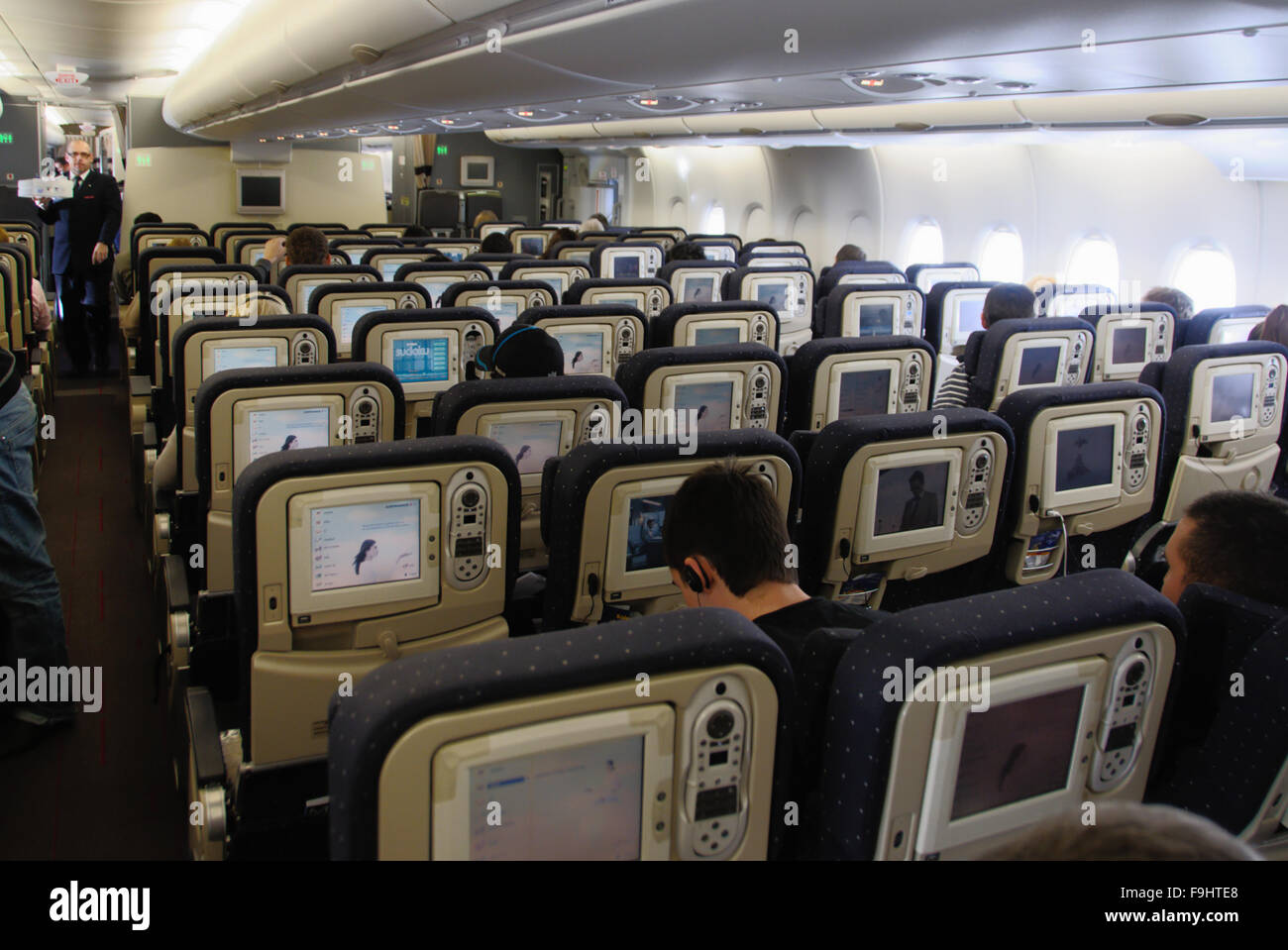 Airbus A380 Cabin Passengers Stockfotos Airbus A380 Cabin