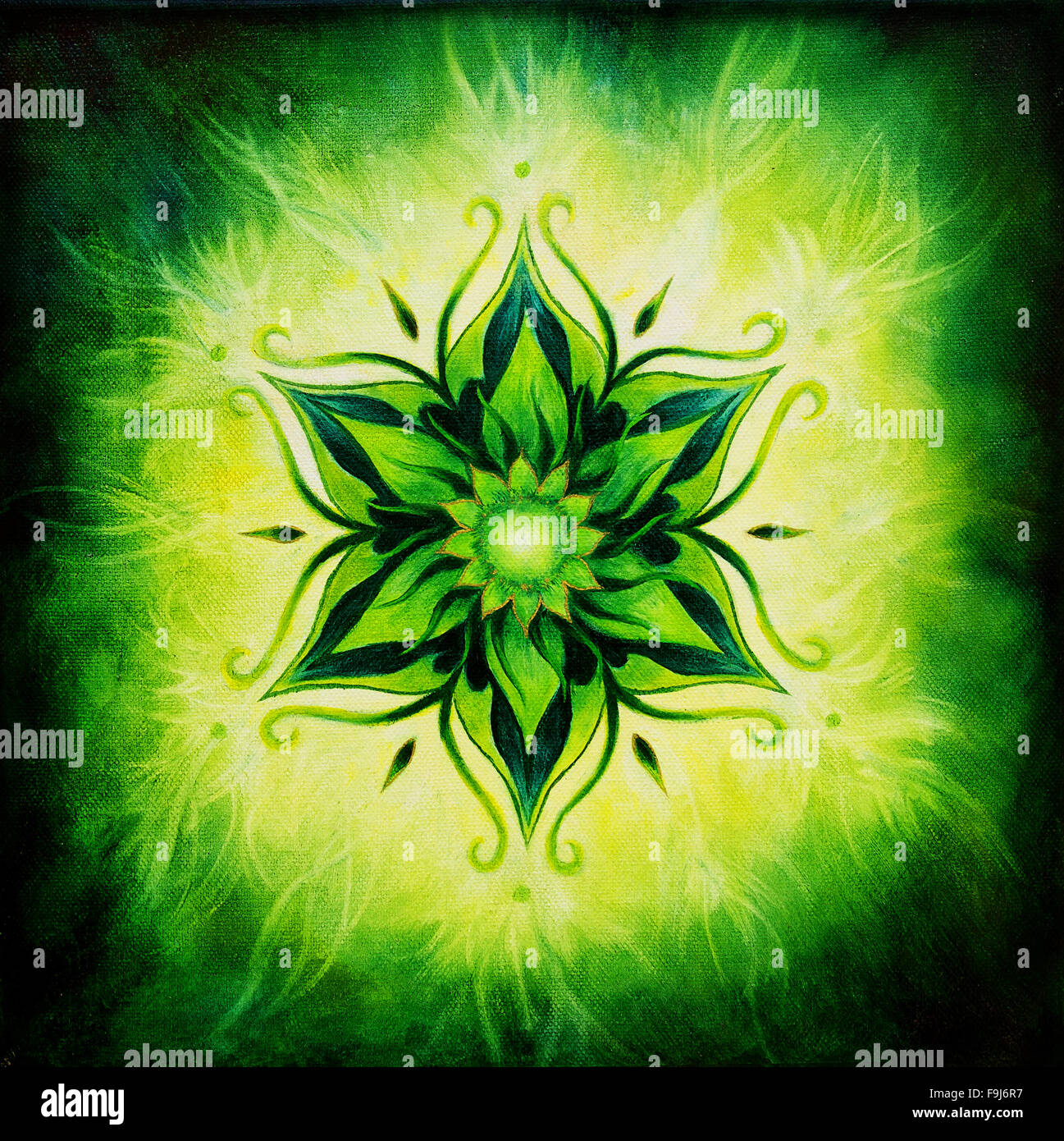 Blume Mandala auf einem grünen Hintergrund Öl Gemälde Stockfoto