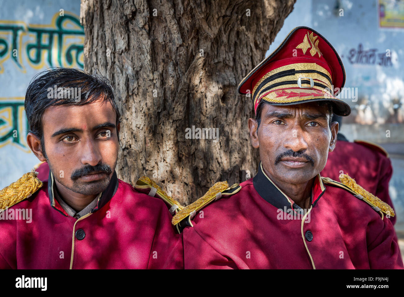 Zwei lokale Musiker, Pushkar, Rajasthan Indien Stockfoto