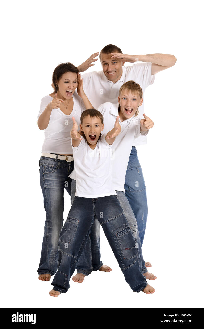 Glückliche Familie von vier Stockfoto