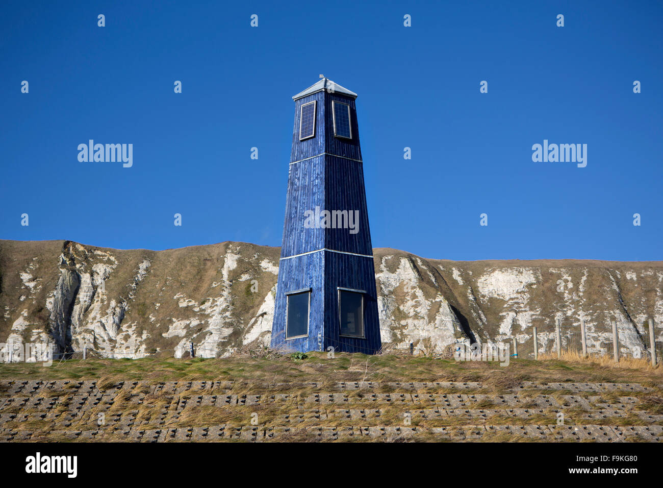 Blauer Leuchtturm, Samphire Hoe, Kent Stockfoto