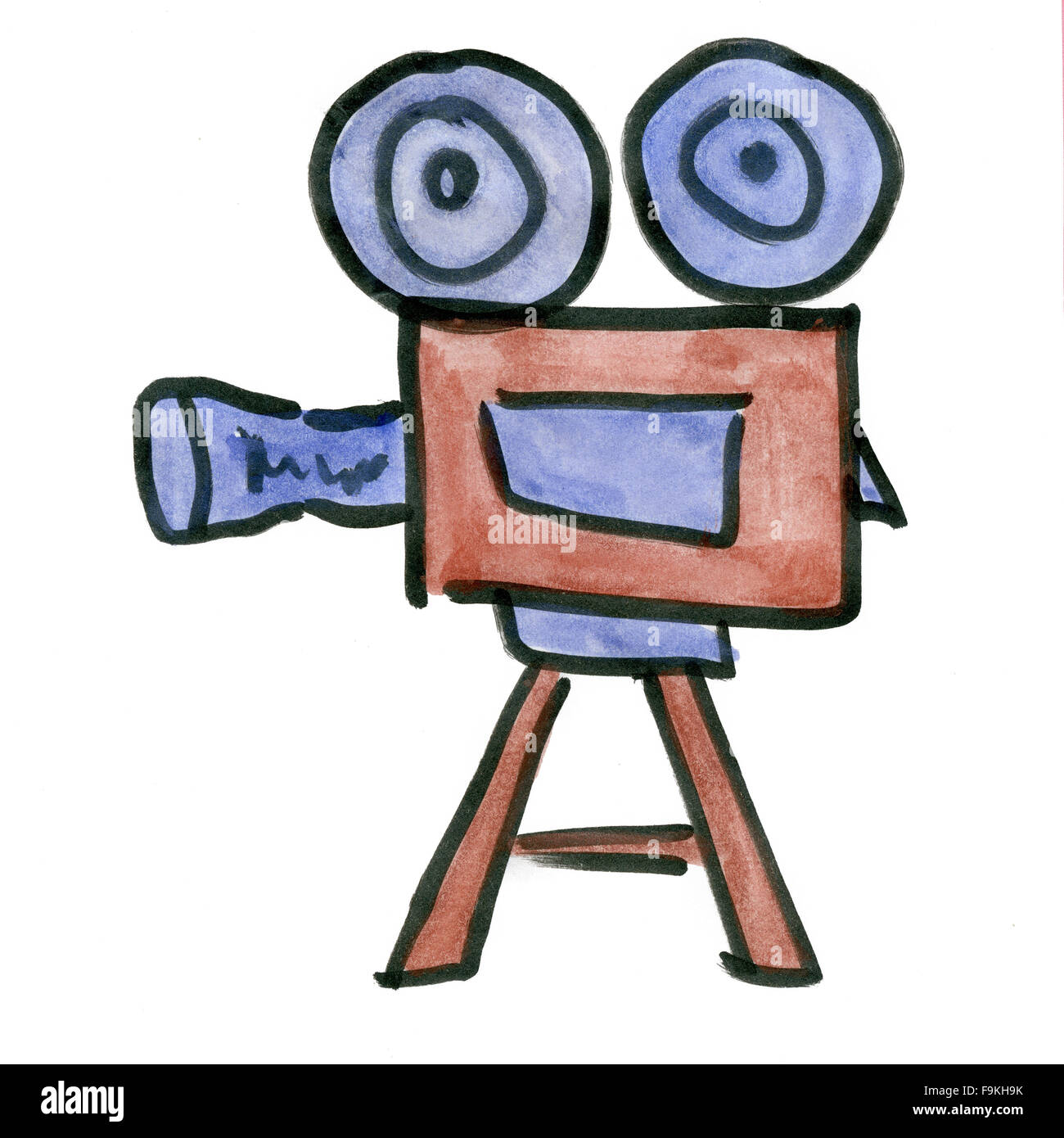 Kinofilm Kamera isoliert auf weißem Hintergrund Cartoon Aquarell Stockfoto
