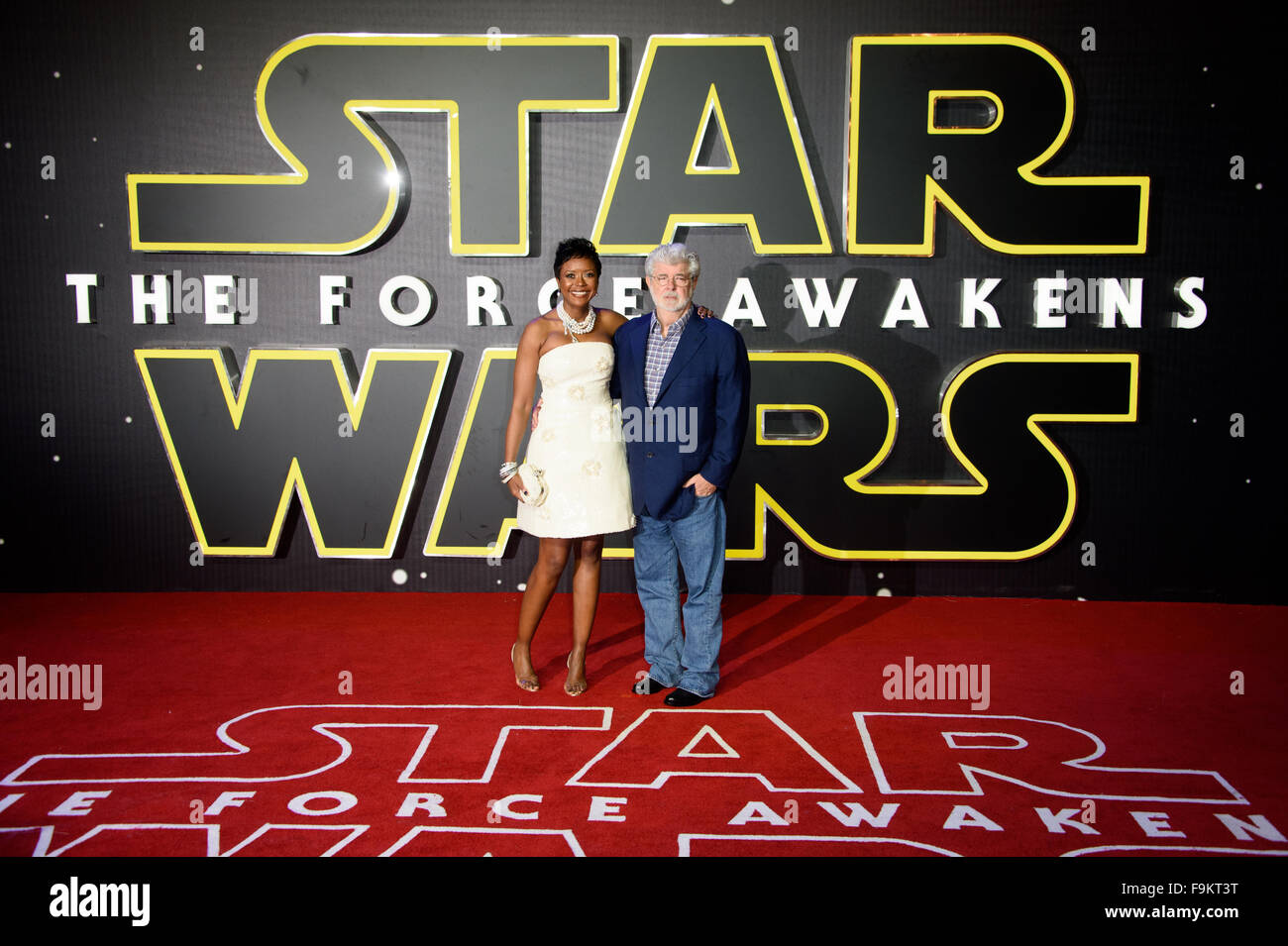 George Lucas und Mellody Hobson in der "Star Wars: die Kraft erwacht" in London Stockfoto