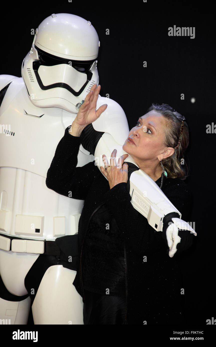 Carrie Fisher bei der "Star Wars: das Erwachen der macht-Premiere in London Stockfoto