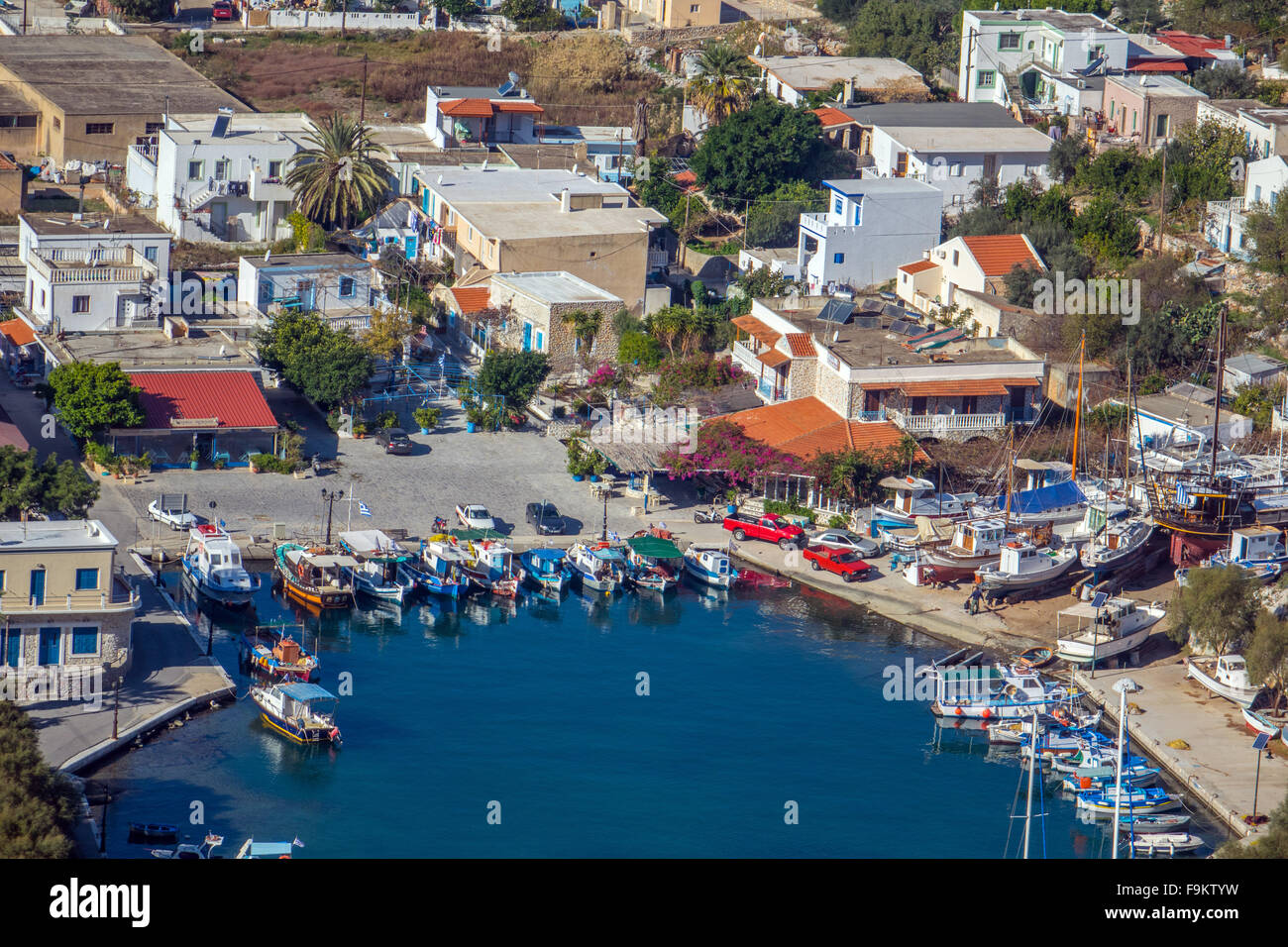 Vathi-Tal und den Hafen, Hafen, Kalymnos Griechenland Stockfoto