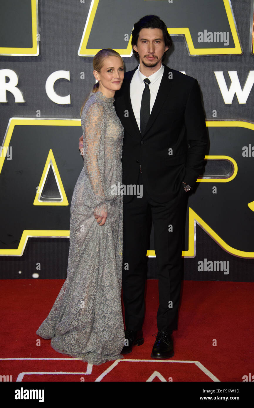 Joanne Tucker und Adam Driver bei der "Star Wars: das Erwachen der macht-Premiere in London Stockfoto