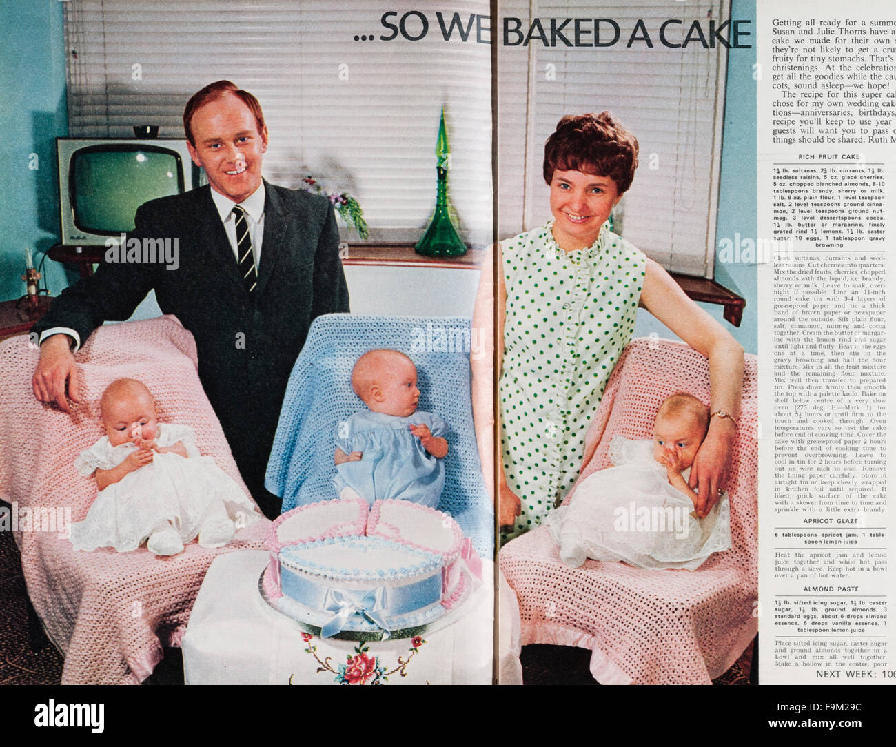 "Frau" Magazin, Großbritannien, 1969. Sheila und Barry Dornen werden die Eltern von der ersten Sechslinge jemals in Großbritannien, obwohl geboren nur drei überlebten. Die mehrfache Geburt fand nach Hormon Fertilitätsbehandlung Stockfoto