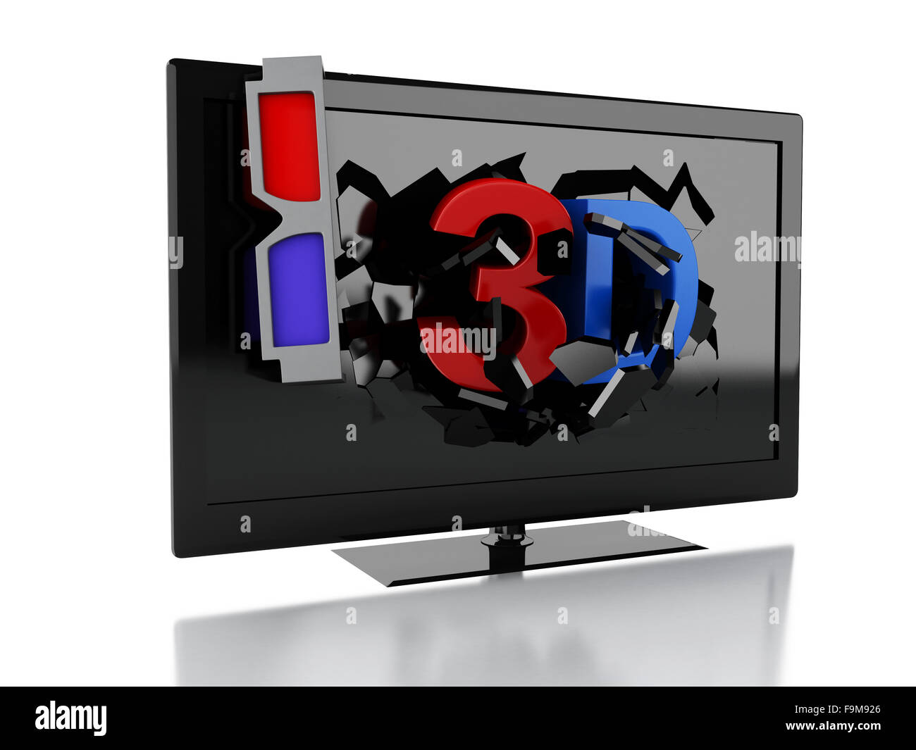 3D Renderer Abbildung. 3D TV geführt.  Kinematographie Konzept. Isolierten weißen Hintergrund Stockfoto