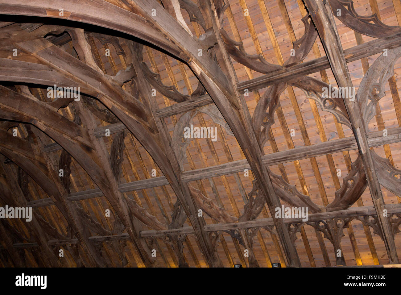 Großbritannien, England, Worcestershire, Bromsgrove, Avoncroft Museum, New Guesten Hall 14. Jahrhundert Holzdach Stockfoto