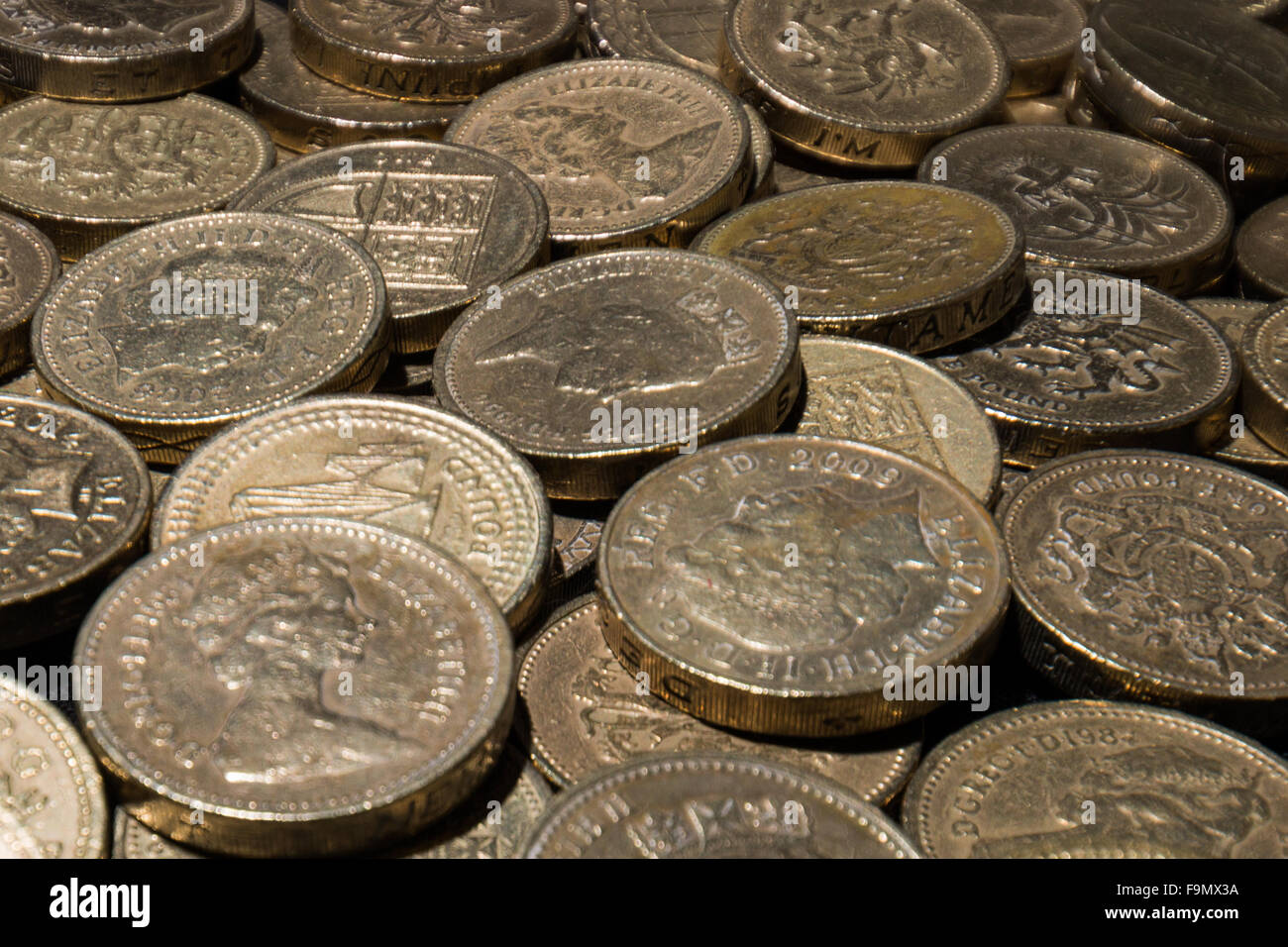 Ein Haufen von Pfund-Münzen Stockfoto